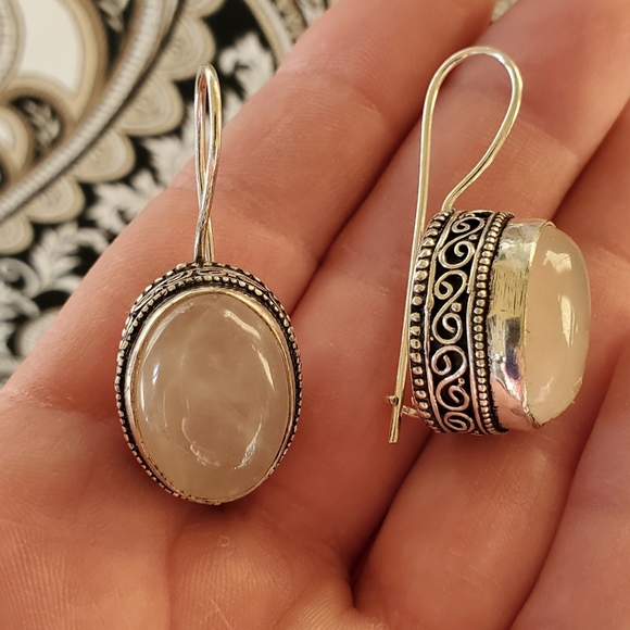 New Rose Quartz 925 Silver Earrings. - Picture 11 of 16